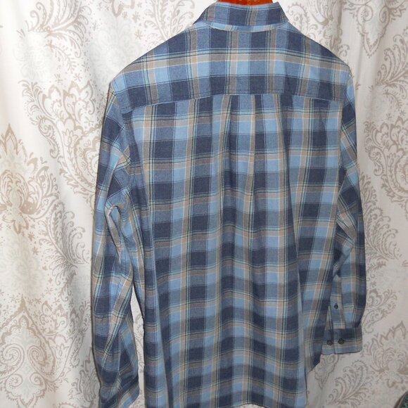 Telluride Clothing Co. M Blue/Tan Plaid Lightweight Flannel Shirt - Picture 2 of 7